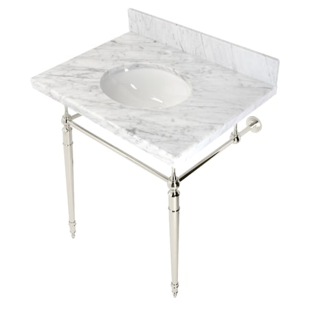 Fauceture KVPB3022M86 30" Console Sink with Brass Legs (8-Inch, 3 Hole), Marble White/Polished Nickel KVPB3022M86